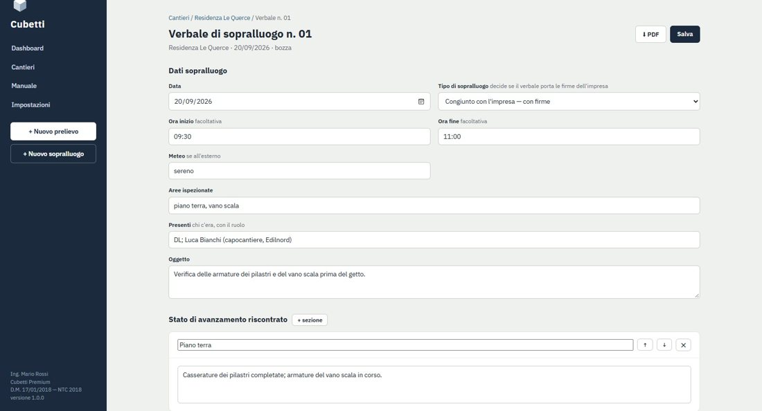 Il verbale di sopralluogo in Cubetti